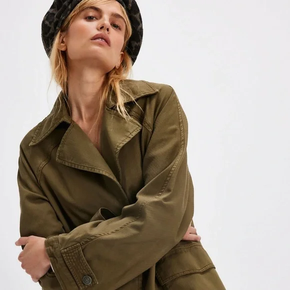 Free People Green Trench Coat Classic Style - Picture 4 of 8